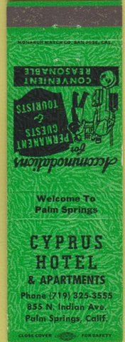 Matchbook Cover - Cyprus Hotel Palm Springs CA green