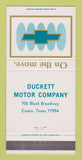 Matchbook Cover - Duckett Motors Cuero TX 30 Strike