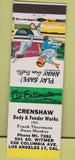Matchbook Cover - Crenshaw Auto Body Los Angeles CA