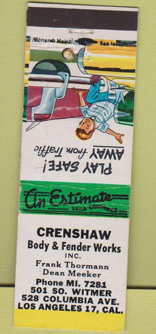 Matchbook Cover - Crenshaw Auto Body Los Angeles CA