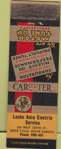 Matchbook Cover - Locke Auto Electric Service Sioux Falls SD