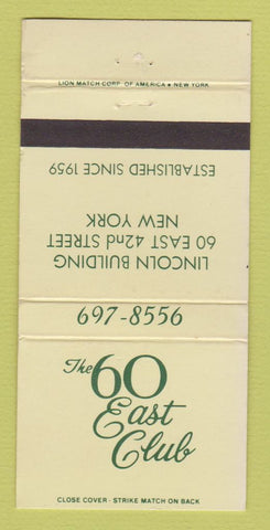 Matchbook Cover - 60 East Club New York City WEAR 30 Strike