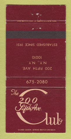 Matchbook Cover - 200 Fifth Ave Club New York City WEAR 30 Strike
