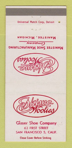 Matchbook Cover - Eskimo Woolies Shoes Glaser San Francisco CA 30 Strike