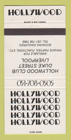 Matchbook Cover - Hollywood Club Liverpool UK 30 Strike