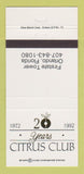 Matchbook Cover - Citrus Club Orlando FL 1992 30 Strike
