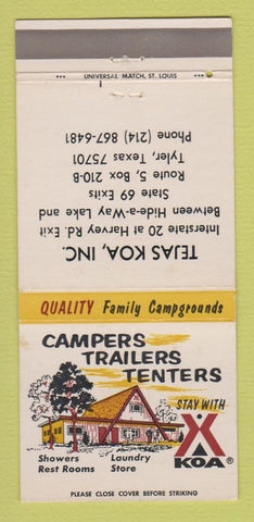 Matchbook Cover - KOA Camping Tejas Tyler TX 30 Strike