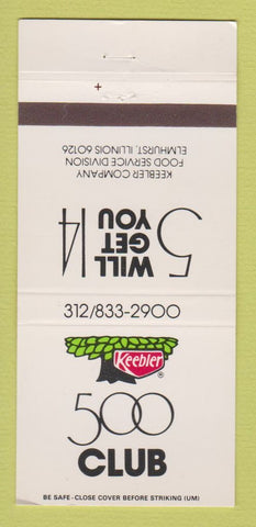 Matchbook Cover - Keebler 500 Club Elmhurst IL 30 Strike