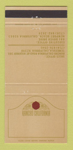 Matchbook Cover - Rancho California Temecula Newport Beach CA 30 Strike