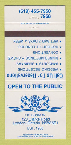 Matchbook Cover - Marconi Club London ON 30 Strike