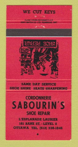 Matchbook Cover - Sabourin's Shoe Repair Ottawa ON RED 30 Strike