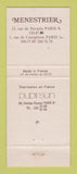 Matchbook Cover - Menestrier Boutiques Shoes Paris France