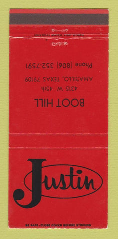 Matchbook Cover - Justin Cowboy Boots Boot Hill Amarillo TX 30 Strike