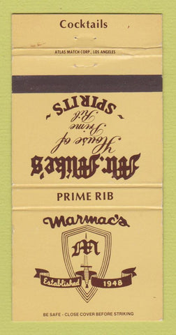 Matchbook Cover - Marmac's Restaurant Downey Garden Grove CA 30 Strike