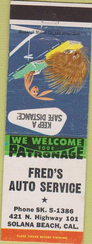 Matchbook Cover - Fred's Auto Service Solana Beach CA Porcupine