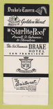 Matchbook Cover - Drake Hotel San Francisco CA Starlite Roof 30 Strike