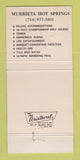 Matchbook Cover - Murrieta Hotel Resort CA 30 Strike