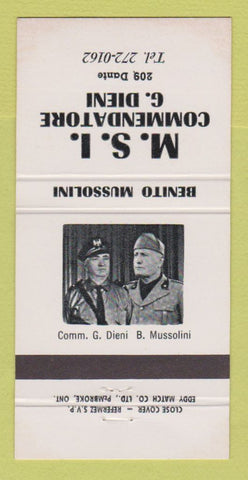 Matchbook Cover - MSI Commendatore G Dieni Benito Mussolini QC 30 Strike