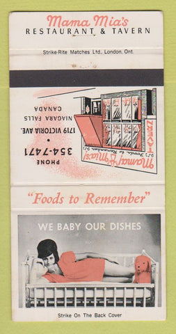 Matchbook Cover - Mama Mia's Restaurant Niagara Falls ON girlie 30 Strike
