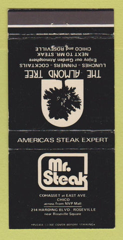 Matchbook Cover - Mr Steak Almond Tree Chico Roseville CA 30 Strike