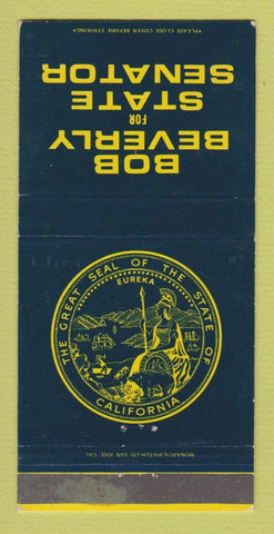 Matchbook Cover - Bob Beverly for State Senate CA California 30 Strike