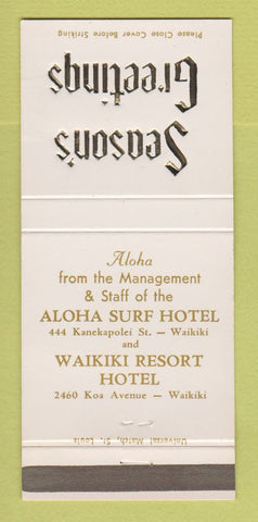 Matchbook Cover - Aloha Surf Hotel Waikiki Hawaii 30 Strike