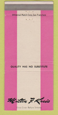 Matchbook Cover - Milton Kreis Store Restaurant San Francisco CA 30 Strike