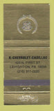 Matchbook Cover - K Chevrolet Cadillac Lehighton PA 30 Strike