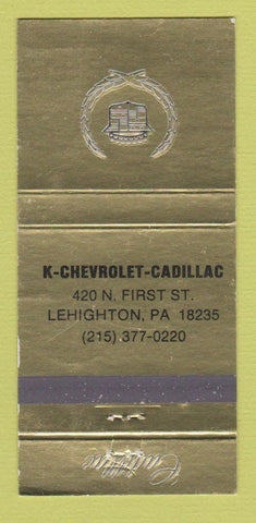 Matchbook Cover - K Chevrolet Cadillac Lehighton PA 30 Strike