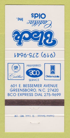 Matchbook Cover - Black Cadillac Oldsmobile Greensboro NC 30 Strike