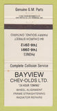 Matchbook Cover - Bayview Chevrolet Oldsmobile Parry Sound ON WEAR 30 Strike