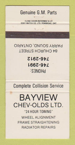 Matchbook Cover - Bayview Chevrolet Oldsmobile Parry Sound ON WEAR 30 Strike
