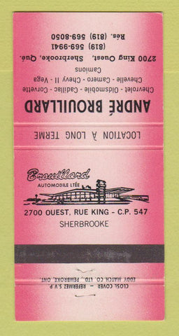 Matchbook Cover - Andre Brouillard Chevrolet Oldsmobile Sherbrooke QC 30 Strike