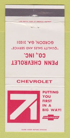Matchbook Cover - 1971 Chevrolet Penn Gordon GA WORN 30 Strike