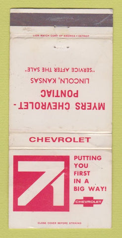 Matchbook Cover - 1971 Chevrolet Myers Pontiac Lincoln KS WORN 30 Strike