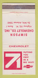 Matchbook Cover - 1971 Chevrolet Simpson De Witt AR 30 Strike