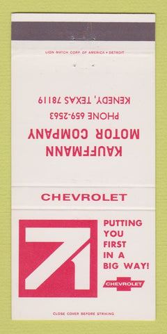Matchbook Cover - 1971 Chevrolet Kauffmann Kenedy TX 30 Strike