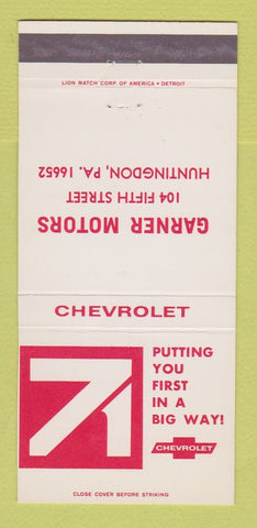 Matchbook Cover - 1971 Chevrolet Garner Motors Huntingdon PA 30 Strike