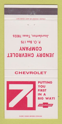 Matchbook Cover - 1971 Chevrolet Jendry Jourdanton TX 30 Strike