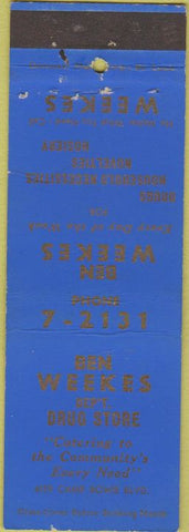 Matchbook Cover - Weekes Drug Dept Store Fort Worth TX