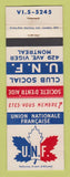 Matchbook Cover - Club Social UNF Montreal QC WEAR