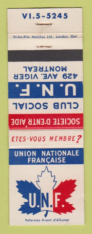 Matchbook Cover - Club Social UNF Montreal QC WEAR