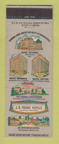 Matchbook Cover - JB Pound Hotels Savannah Beach GA Jacksonville FL