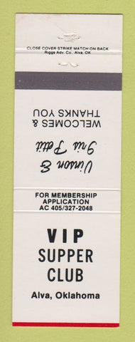 Matchbook Cover - VIP Supper Club Alva OK WHITE
