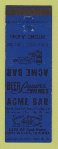 Matchbook Cover - Acme Bar Fort Wayne IN