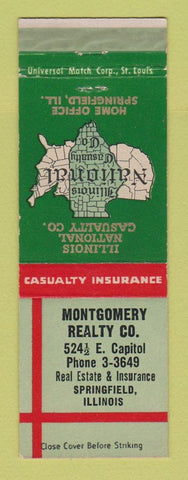 Matchbook Cover - Montgomery Real Estate Insurance Springfield IL WEAR