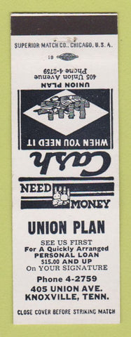 Matchbook Cover - Union Plan Loans Knoxville TN