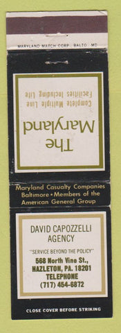 Matchbook Cover - David Capozzelli Insurance Hazleton PA