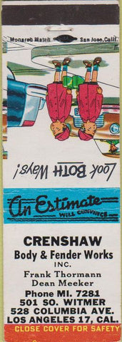 Matchbook Cover - Crenshaw Body  and  Fender Los Angeles CA