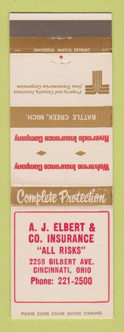 Matchbook Cover - AJ Elbert Insurance Cincinnati OH Transamerica